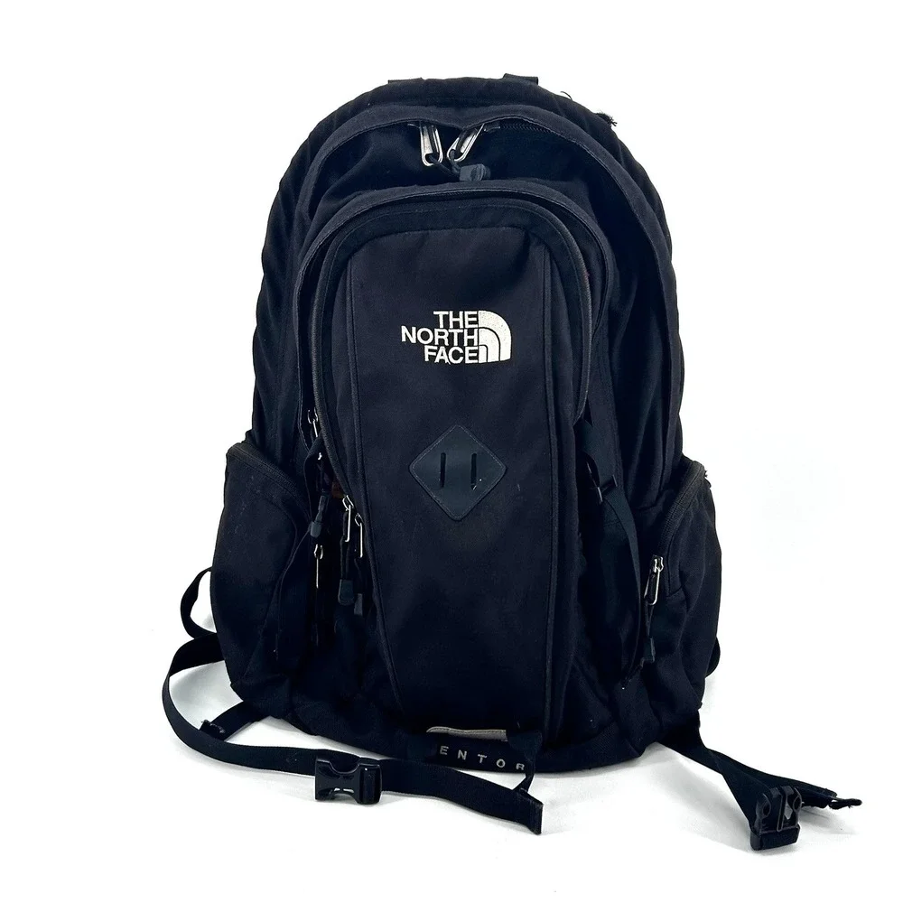 The North Face Mentor Commuter Backpack Black Padded Strap Hiking Travel Daypack